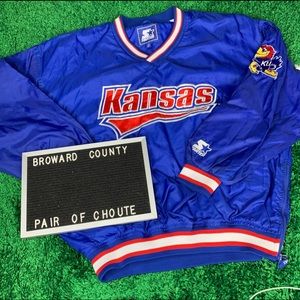 Vintage KU Kansas Jayhawks Starter Jacket Pullover XL Side Zip Embroidered